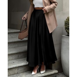 BTFBM High Waisted Skirts for Women Fall Clothes 2025 Elegant Satin Flowy A-Line Cocktail Formal Night Out Maxi Skirt(Black, Medium)