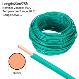 MECCANIXITY 75 Feet Electrical Wire Insulated Solid Copper 12 AWG Hook Up Wire Cable THHN Wire Residential, Industrial, Grounding, Electrical Rated for 600 Volts, UL Listed, Green