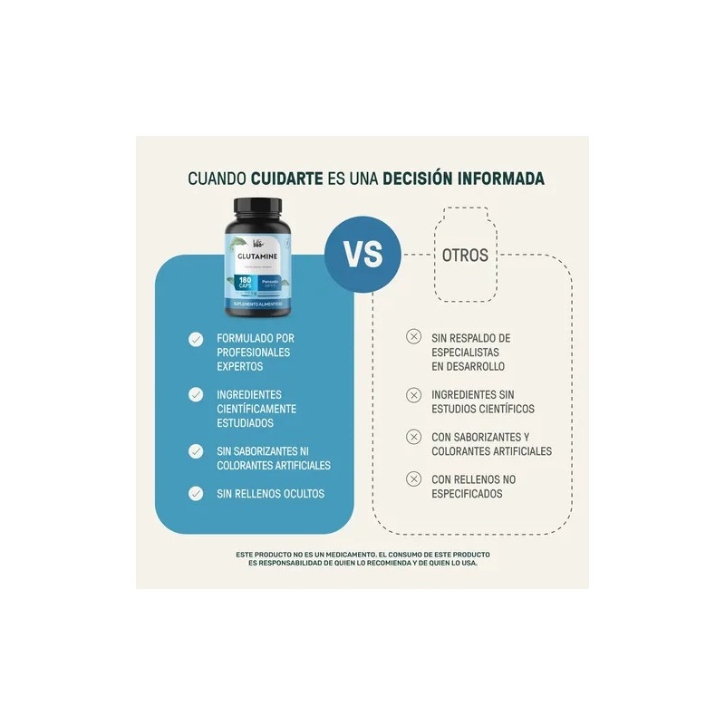 L-glutamina Life360+ Pure Glutamine 180 Cápsulas Magnesio Sin sabor