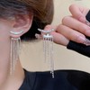 Silver Tassel Prom Earrings Long Sparkly Rhinestone Tassel Dangle Drop