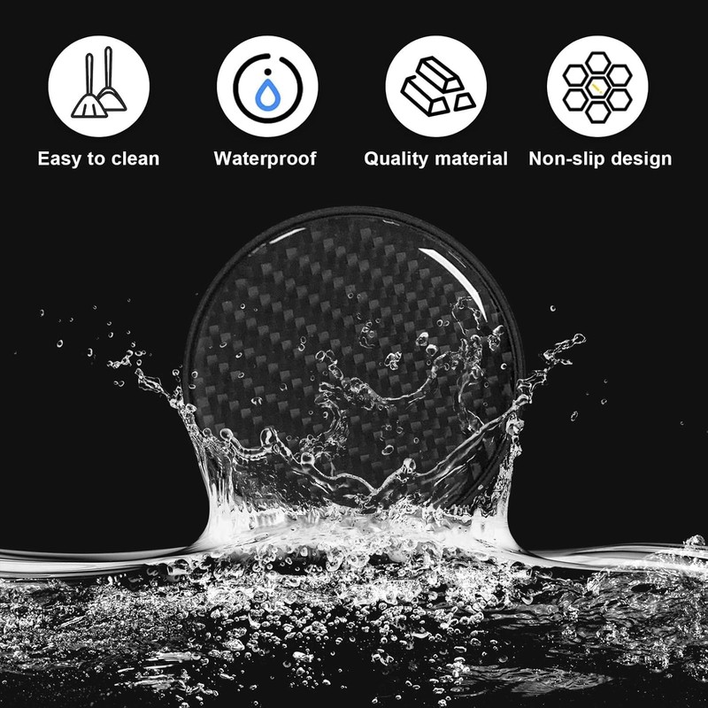 Carbon Car Cup Holder Coaster, Carbon Fiber Embedded Coaster, Non-Slip
