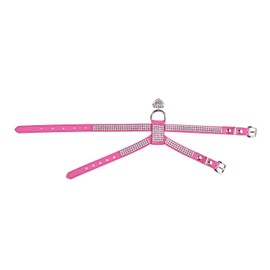 EXPAWLORER Dog Harness Genuine Leather Soft Padded Pet Sparkly Rhinestone Vest with Heart Pendant for Puppy Cat , Pink (S, Pink)