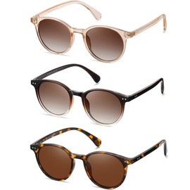 NCLLCE Small Round Polarized Sunglasses for Women Classic Vintage Style UV400 Protection(3 Pack)