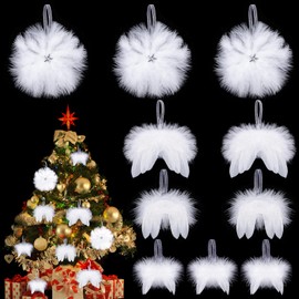 Becellen Pack of 10 White Christmas Tree Decorations, Christmas Angel Wings Feathers Ornament, Christmas Tree Decoration, Feather Wings Pendant for DIY Crafts
