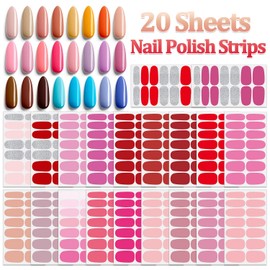 SILPECWEE 20 Sheets Nail Wraps for Women Red Pink Style Nail Polish Strips Solid Color Nail Polish Stickers Gel Nail Strips Self Adhesive Fingernail Stickers Nail Art with 1pc Nail File