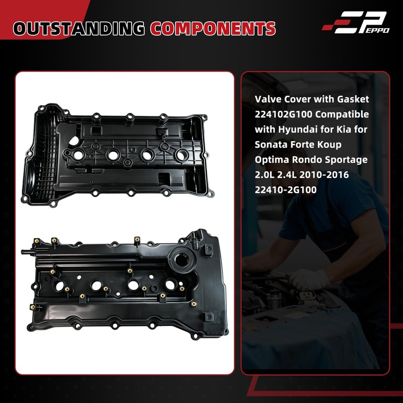 Valve Cover with Gasket 224102G100 for Hyundai 2.0L 2.4L 2010-2016(Black)