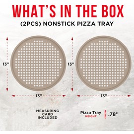 Non-Stick Pizza Pan 1 Pack, 13 Inch Round Carbon Steel Pizza Tray with Perforated Holes for Crispy Crust, PFOAPFOSPTFE Free, Dishwasher & Oven Safe Up To 450°F, Durable Nonstick White Marble Coating