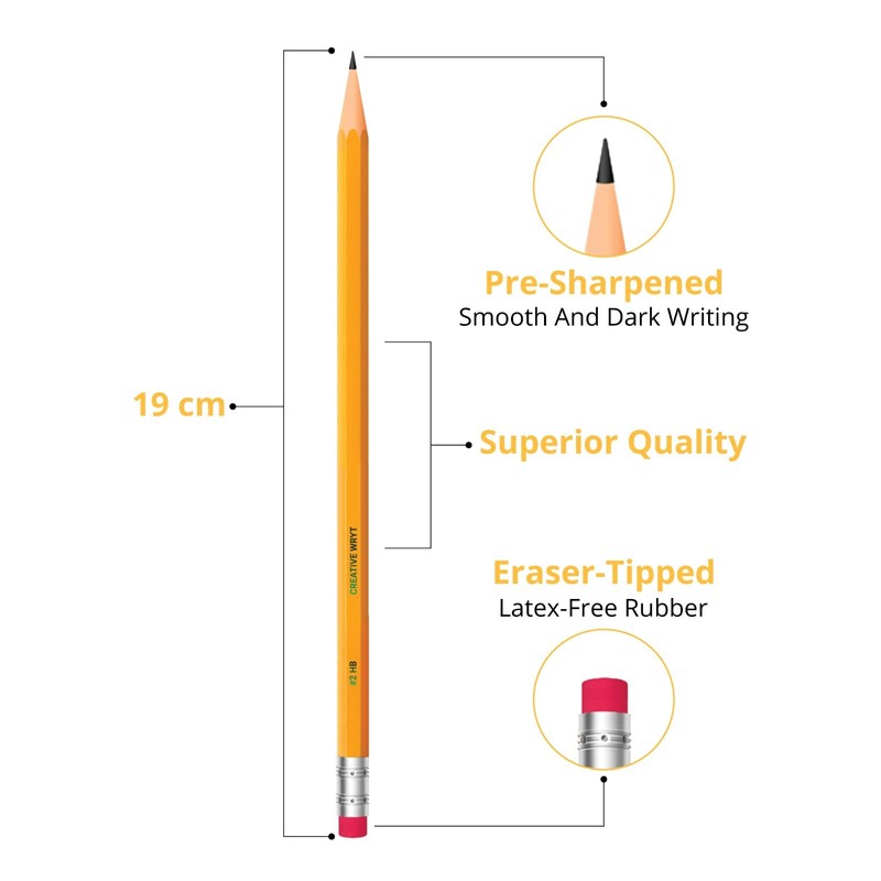 Creative WRYT Wood-Cased #2 Pencils 12 Pack, Pre-sharpened, HB Lead