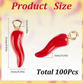 SUNNYCLUE 1 Box 100Pcs Hot Pepper Charm Chili Pepper Charms Enamel Mexican Fiesta Cinco De Mayo 3D Red Italian Horn Chilis Miniature Food Charm for Jewelry Making Charms Supplies DIY Necklace Keychain