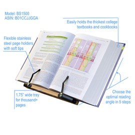 A+ Book Stand BS1500 11.8x8.5 Portable Adjustable Foldable Bookstand Holder for Reading Hands Free Large Thick Heavy Textbooks Cookbooks Tablets