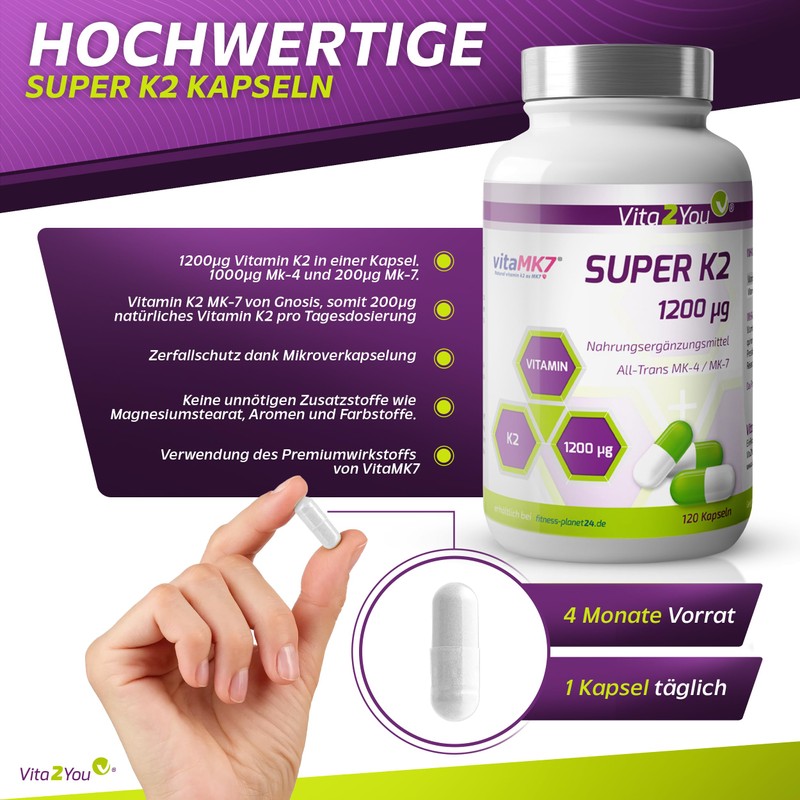 Super K2 – 1200µg Vitamin K2 (Natural Menaq Uinon MK-4