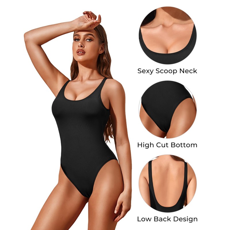 Tempt Me Black Women High Cut One Piece Swimsuit Low