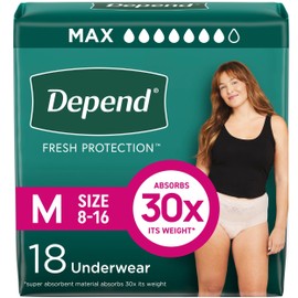 Depend Fresh Protection Adult Diapers, Incontinence & Postpartum Bladder Leak Underwear for Women, Disposable, Maximum, Medium, Blush, 18 Count, Packaging May Vary