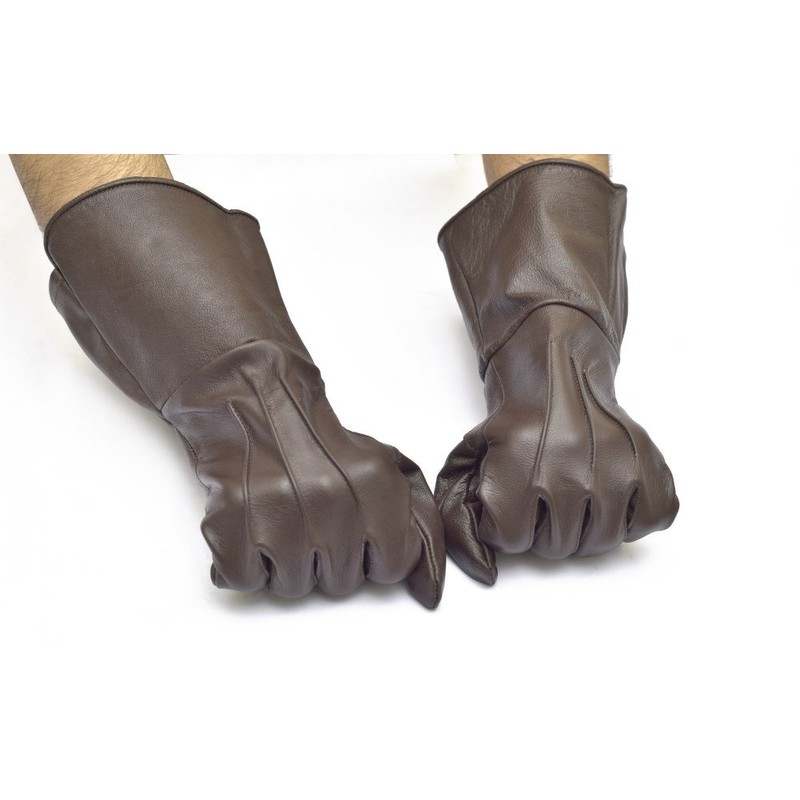 Medieval Gauntlet leather cosplay gloves long arm cuff (Brown, Medium)