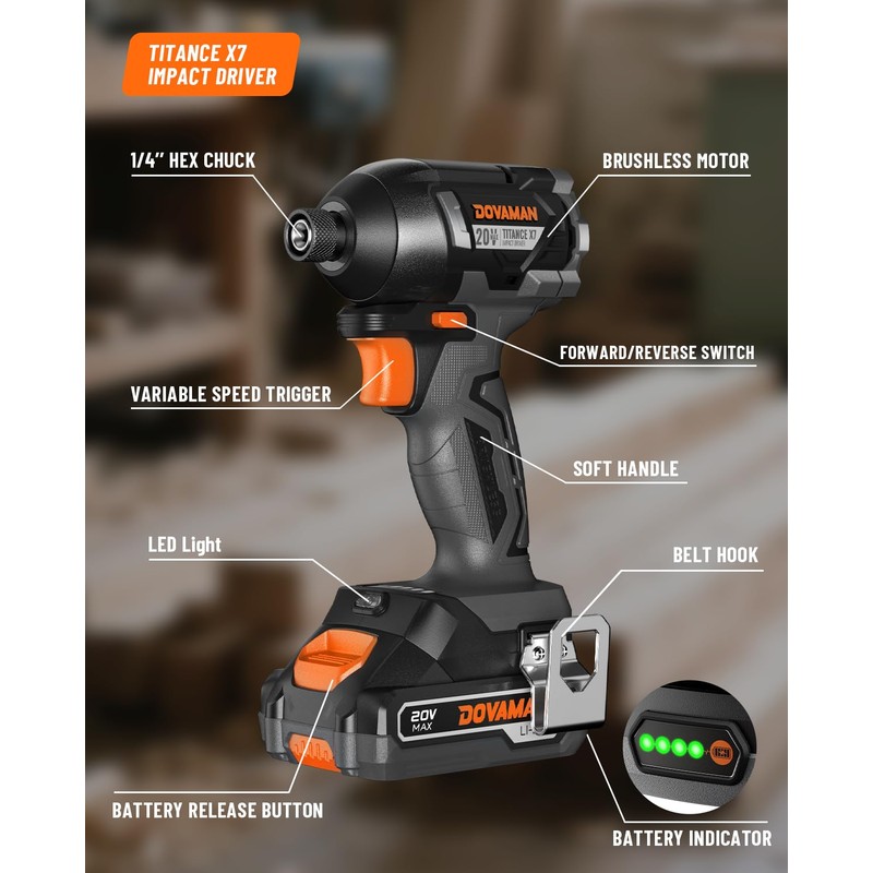 TITANCE X7 20V Brushless Impact Driver, 1/4'' Hex Compact Cordless