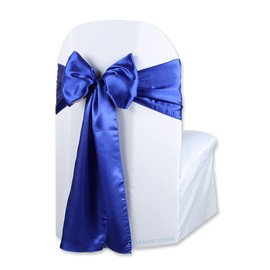 Satin Bow Sash Chair Cover Decoration - Elegant Sashes for Weddings, Banquets, Receptions, Special Events, Restaurants, and Parties - 28 Available Color Choices, Set of 10, Royal Blue