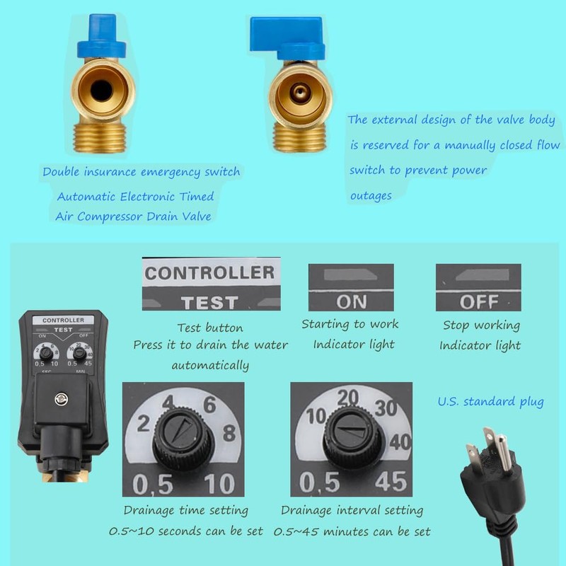 ECUTEE Automatic Timed Condensate Drain Valve 2 Pack 1/2 AC