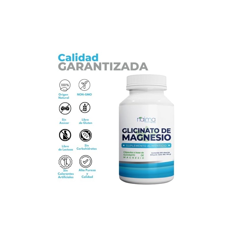 Naima Glicinato Magnesio 200 Cápsulas Suplemento Alimenticio Ingredientes Naturales Puro
