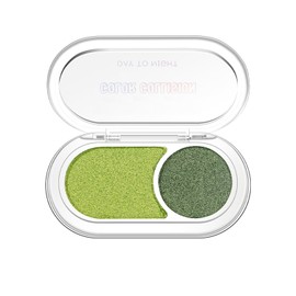 BEUKING Glitter Eyeshadow, Two Tone Eyeshadow Powder Palette Long Lasting Pressed Shimmer Pearlescent Powder Cosmetics Fine Texture for Eye Makeup (#02 Green)