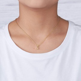 Philip Jones Gold Plated Initial Necklace Letter I Created with Zircondia® Crystals