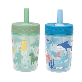 Zak Designs - Vasos capri para niños pequeños para viajes o en casa, paquete de 2 vasos de plástico de doble pared con diseño a prueba de fugas, perfe