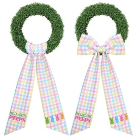 2 Pcs Easter Plaid Wreath Sash for Front Door Easter Bunny Sash Wreath Accessories for Outdoor Indoor Party Yard Doorway Garland (Rabbit)