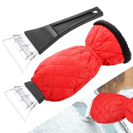 WILLBOND Ice Scraper with Glove Waterproof Car Windshield Scraper No Scratch Comfortable Glove Ice Scraper Windproof Warm Car Scraper Mitt for SUV Vehicle Truck Snow Quickly Removal (Red)