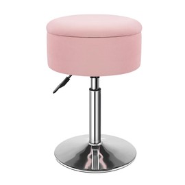 KKTONER Velvet Round Vanity Stool with Storage Height Adjustable Makeup Chair with Swivel Base Non-Slip Small Vanity Stool for Spa Salon Dressing Room Bedroom (Pink)