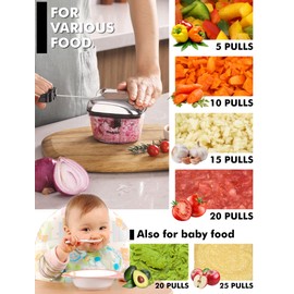 Manual Food Processor Vegetable Chopper, Geedel Pull Chopper with String, Food Chopper Vegetable Cutter for Veggies, Fruits, Salad, Onion, Ginger, Nuts.