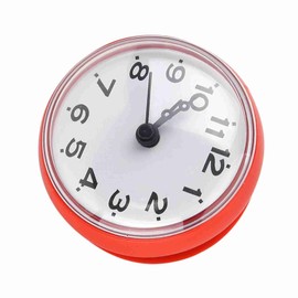Waterproof Suction Wall Clock for Bathroom & Kitchen - Red Shower Clock with Traditional Pointer Design, to Attach with Suction Cup, Time Management Accessory, Great Décor Piece (Red)