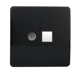 Trendi Artistic Modern Glossy Tactile TV Co-axial Socket + Telephone Socket Black ART-TLP+TVBL
