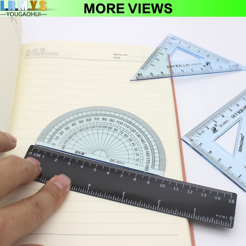 LRMYS 180 Degrees Clear Protractor, Transparent Plastic Semicircle Angle Measurement