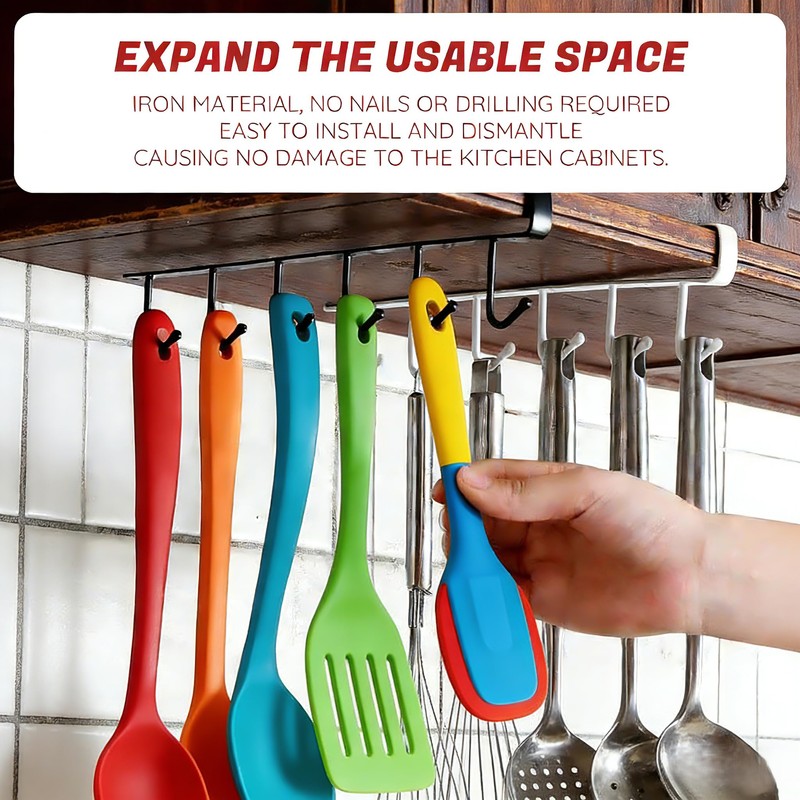 CXY Kitchen Utensil Hanger with 6 Hooks, No Drill Under