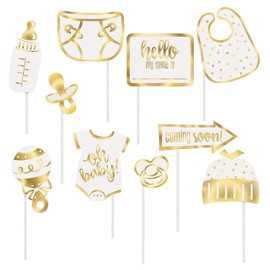 Gold Baby Shower and Gender Reveal Photo Booth Props (10 piece set) Party Supplies