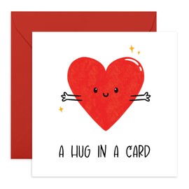 Cute Get Well Soon Card for Friends or Family – "A Hug In A Card" - Showing Emotional Support for Him, Her, BFF, Colleagues, Coworker, Neighbour - Heart Design - Comes with Stickers
