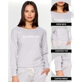 bebe Womens Pajama Sets - French Terry Pajamas for Women with L/S Pullover and Pants with Pockets (Heather Grey, X-Large)