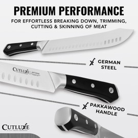 Cutluxe Butcher Knife Set – Cimeter Breaking & Bullnose Carving Knives for Meat Cutting – Professional Knife Set, Razor Sharp German Steel,Full Tang, Ergonomic, Butcher Knives for BBQ – Artisan Series