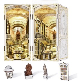 CCCDF Book Nook Kit, DIY Miniature Dollhouse Booknook Kit, 3D Wooden Puzzle Bookend Bookshelf Insert Decor with LED Light for Teens and Adults (Library of Gods)