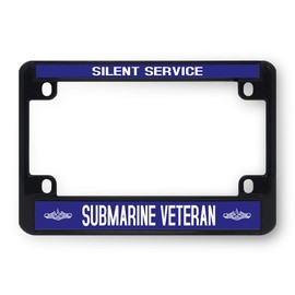Metal Bike License Plate Frame Silent Service Submarine Veteran Plate Motorcycle Tag Holder Black 4 Holes One Frame