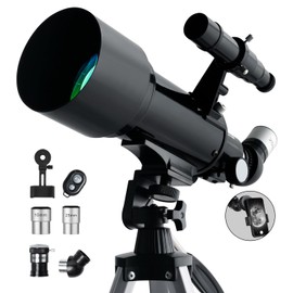 Telescope 70mm Aperture 500mm - Portable Refractor Telescopes for Kids & Adults AZ Mount Fully Multi-Coated Optics, with Tripod Phone Adapter, Wireless Remote, Carrying Bag Black