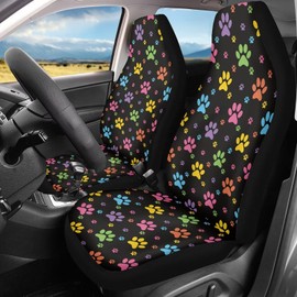 Rarucativ Colorful Dog Paw Prints Car Seat Covers Set of 2, Universal Front Car Seats Vehicle Enterior Protector Suitable Fits Most Car Auto SUV Sedan Truck Easy to Install