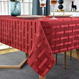 SASTYBALE Christmas Rectangle Tablecloth Spillproof Wrinkle Resistant Vintage Table Cloth Checkered Fabric Table Cover for Kitchen Banquet Party Tabletop Use (Oblong,152 x 305cm (10-12 Seats),Red)