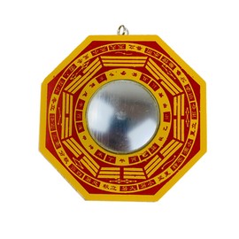 Chinese Traditional Feng Shui Wood Bagua Convex Mirror Lucky Fengshui Present Hang The Front Door (Style3-S)