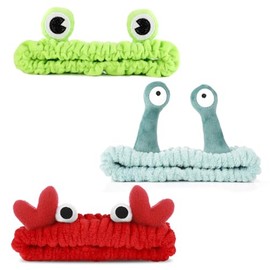 3 diademas WLLHYF con diseño de rana, caracol y cangrejo en terciopelo coral para lavado facial
