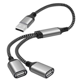 USB Splitter 1-in-2 Out Y-Adapter Cable 1Feet, USB-A Male to Double 2 Female OTG Extension Cord, Dual USB Type-A Port Connector Extender Hub,Data Charger Power Split for Car, Laptop, Keyboard, Mouse