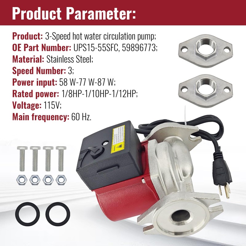 UPS15-55SFC 59896773 Stainless Steel Circulator Pump 3-Speed