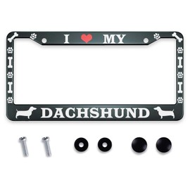 Smooffly Personalise I Love My Dachshund Dog License Plate Frames Universal Aluminum Accessories Cars Decor with 2 Holes and Screws Fits Standard US Vehicles Size: 12.2 x 6.3 Inch