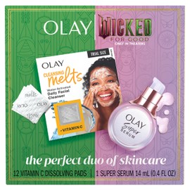 Olay x Wicked: For Good: Perfect Duo Skin Care Set, Skin Care Gift Set, 2pc, Vitamin C Cleansing Melts 12 Count, Super Serum Trial Size 0.4 FL OZ