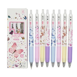 Lopenle 12 PCS Fanshion Butterfly Pens Retractable Flower/Floral Pens Butterflies Print Click Pens Black Ink Pens For School Office Home Party Christmas Birthday
