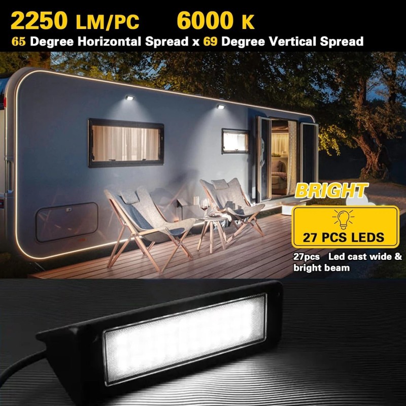 MICTUNING 1pc RV Porch Light, 9" Inch 54W 2000LM Camper